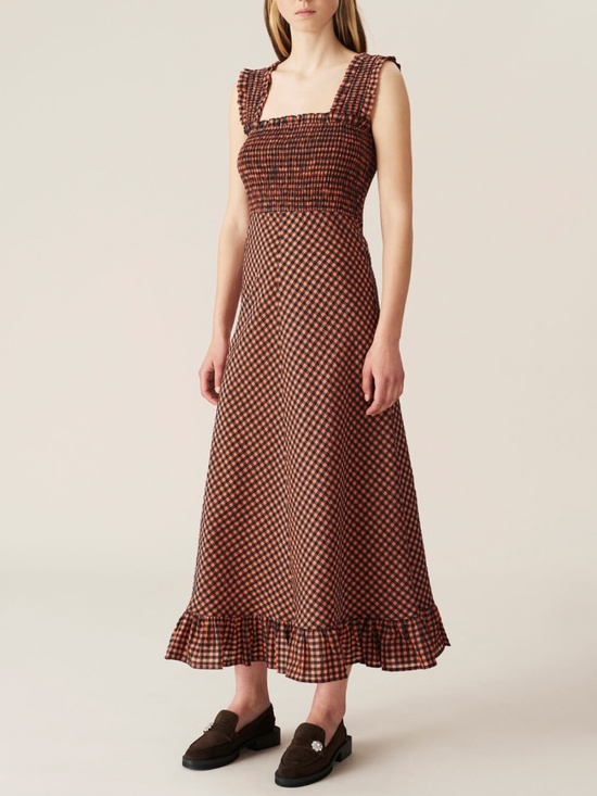 Ganni Dresses & Skirts - NEW Ganni Seersucker Check Dress Flame 40